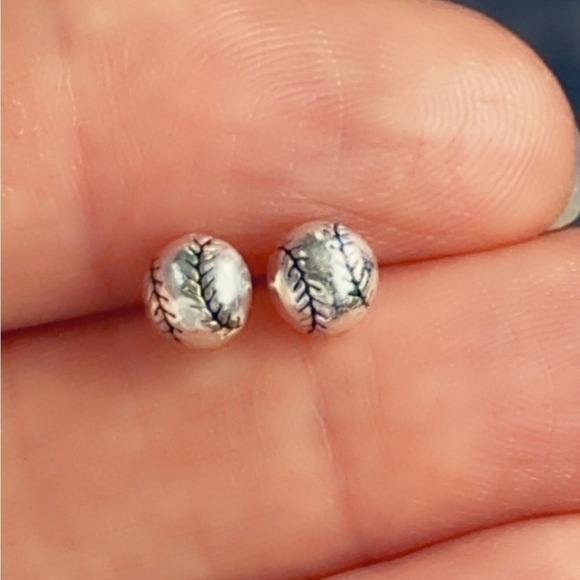 Sterling Silver Baseball Stud Earrings - Picture 9 of 12